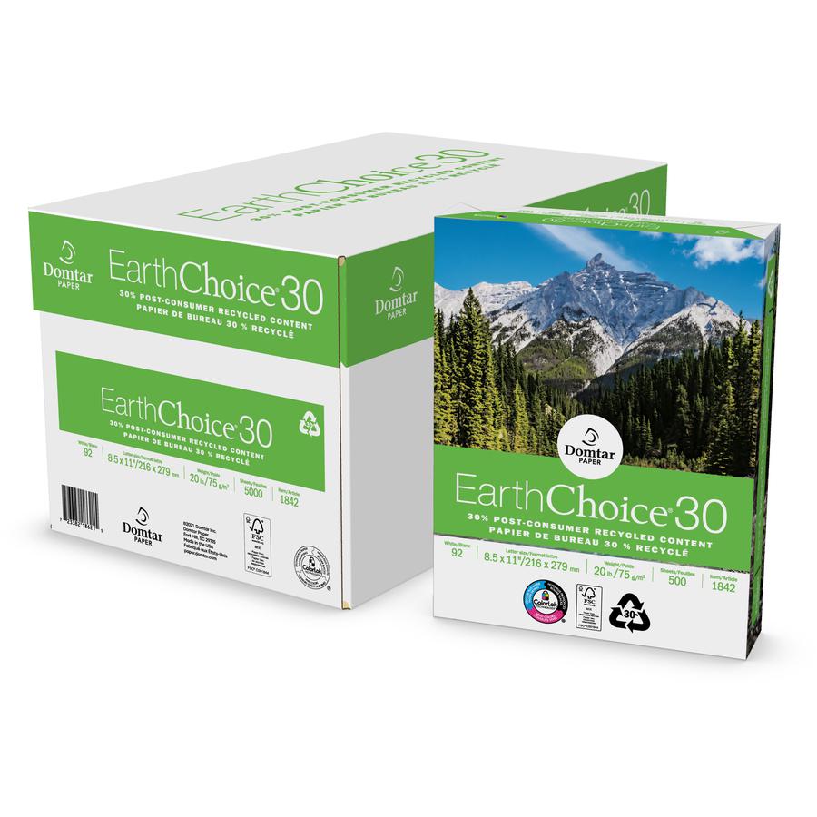 Domtar EarthChoice30 Recycled Office Paper - 92 Brightness - 88% Opacity - Letter - 8 1/2" x 11" - 20 lb Basis Weight - 5000 / Carton ( - Ream per Case)FSC - ColorLok Technology, Chlorine-free, Acid-f. Picture 2