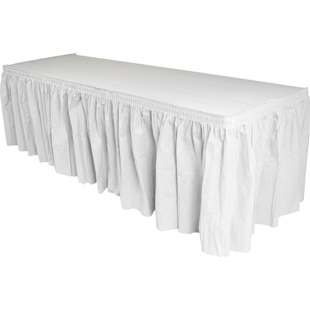 Genuine Joe Nonwoven Table Skirts - 14 ft Length - Adhesive Backing - Polyester - White - 1 Each. Picture 2