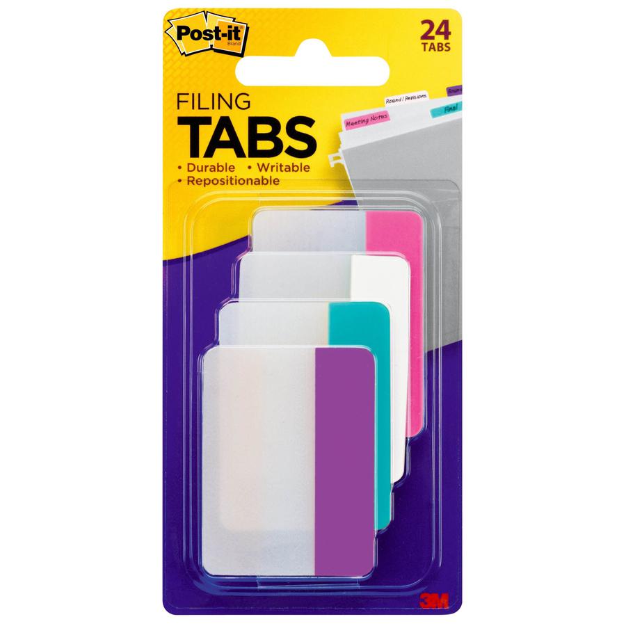 Post-it&reg; Filing Tabs - Write-on Tab(s) - 1.50" Tab Height x 2" Tab Width - Assorted Tab(s) - 24 / Pack. Picture 2