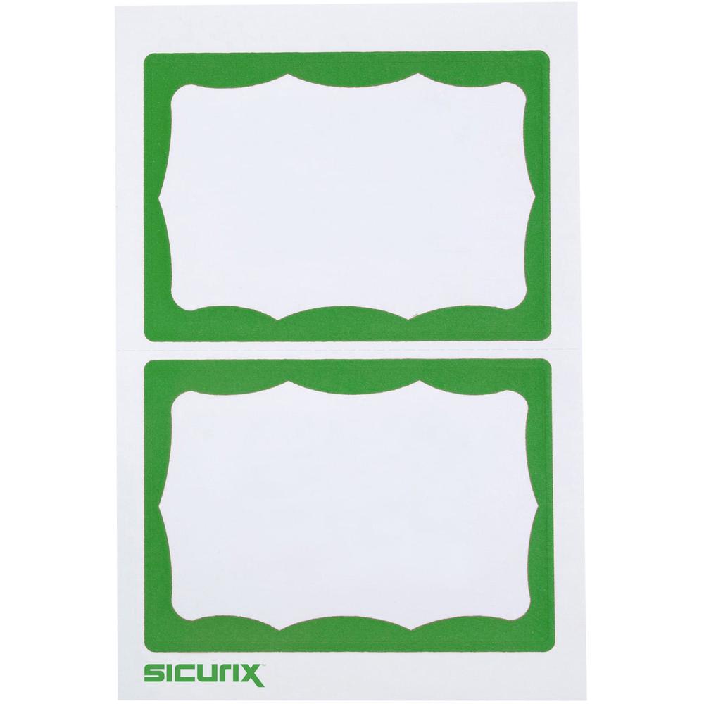 SICURIX Self-adhesive Visitor Badge - 3 1/2" x 2 1/4" Length - White, Green - 100 / Box. Picture 7