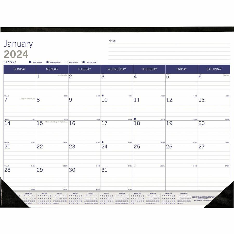Blueline DuraGlobe Monthly Desk Pad Calendar - Julian Dates - Monthly - 12 Month - January 2024 - December 2024 - 1 Month Single Page Layout - 17" x 22" Sheet Size - Desk Pad - Chipboard, Paper - Refe. Picture 8