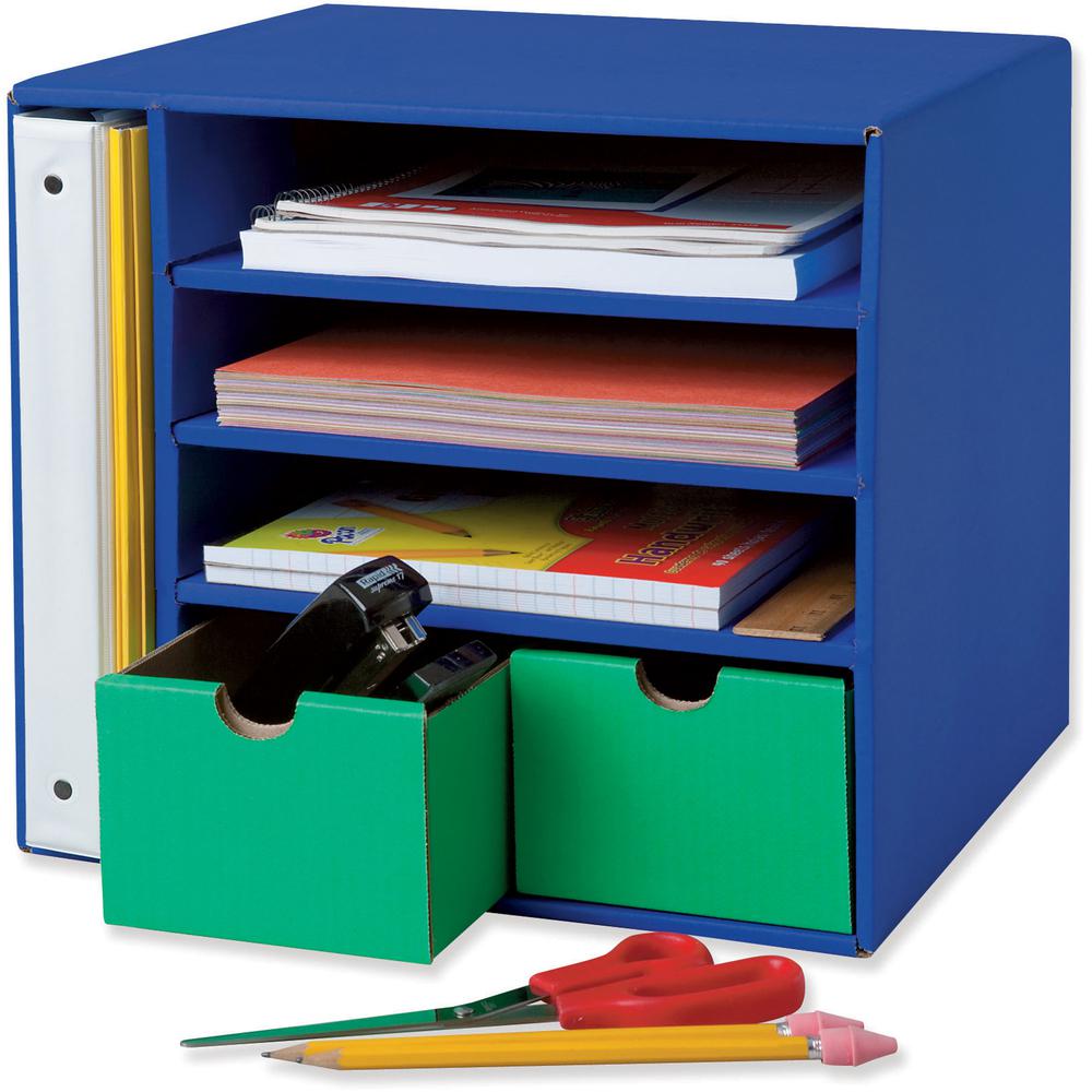 Classroom Keepers Management Center - 4 Compartment(s) - 2 Drawer(s) - Drawer Size 3.50" x 4.88" - 12.4" Height x 13.5" Width x 12.4" Depth - 80% Recycled - Blue - 1 Each. Picture 2