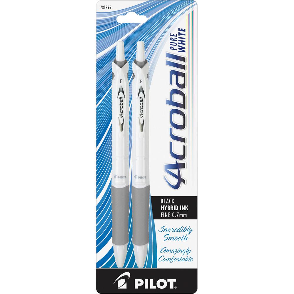 Pilot Acroball .7mm Retractable Pens - Fine Pen Point - 0.7 mm Pen Point Size - Refillable - Retractable - Black Advanced Ink Ink - White Barrel - 2 / Pack. Picture 4