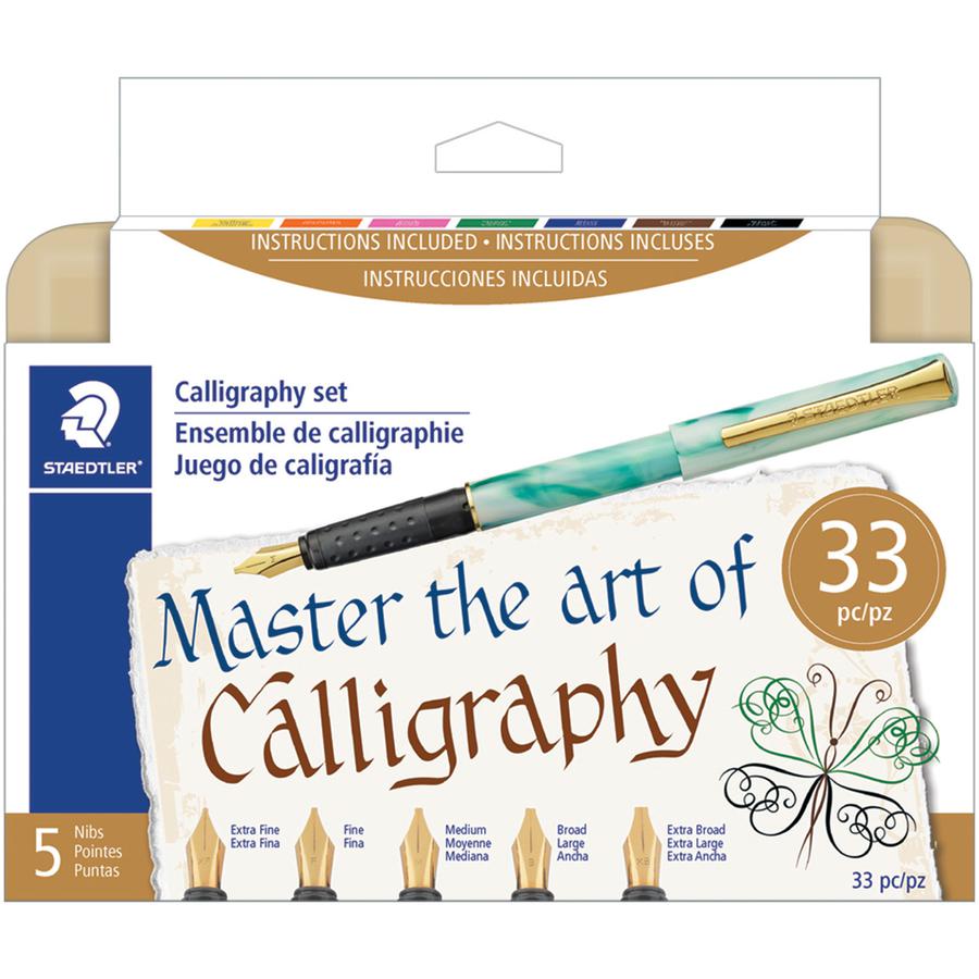 Staedtler 5 Nib Calligraphy Pen Set - Water Based Ink - Marble Assorted Barrel - 5 / Set. Picture 5