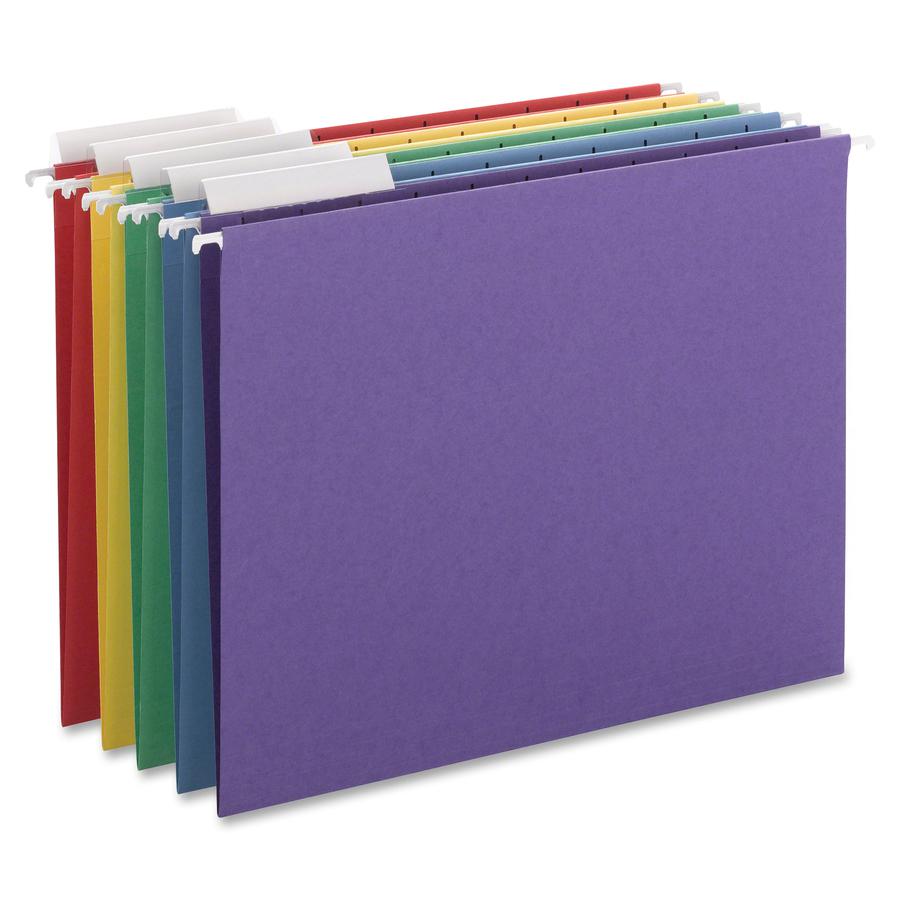 Smead 1/3 Tab Cut Letter Recycled Hanging Folder - 8 1/2" x 11" - Top Tab Location - Assorted Position Tab Position - Poly - Blue, Green, Purple, Red, Yellow - 10% Paper Recycled - 25 / Box. Picture 10