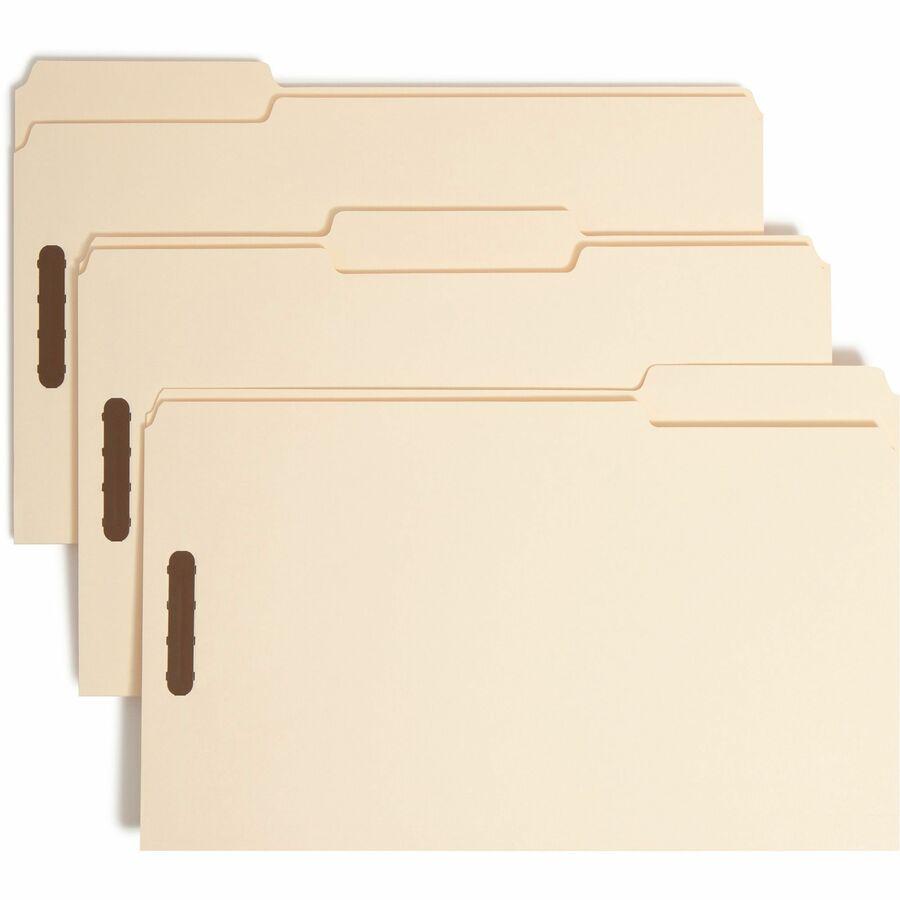 Smead 1/3 Tab Cut Legal Recycled Fastener Folder - 8 1/2" x 14" - 2 x 2K Fastener(s) - Top Tab Location - Assorted Position Tab Position - Manila - 10% Paper Recycled - 50 / Box. Picture 9