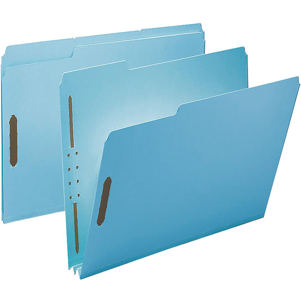 Smead 1/3 Tab Cut Letter Recycled Fastener Folder - 8 1/2" x 11" - 250 Sheet Capacity - 2" Expansion - 2 x 2K Fastener(s) - Assorted Position Tab Position - Pressboard - Blue - 100% Recycled - 25 / Bo. Picture 2