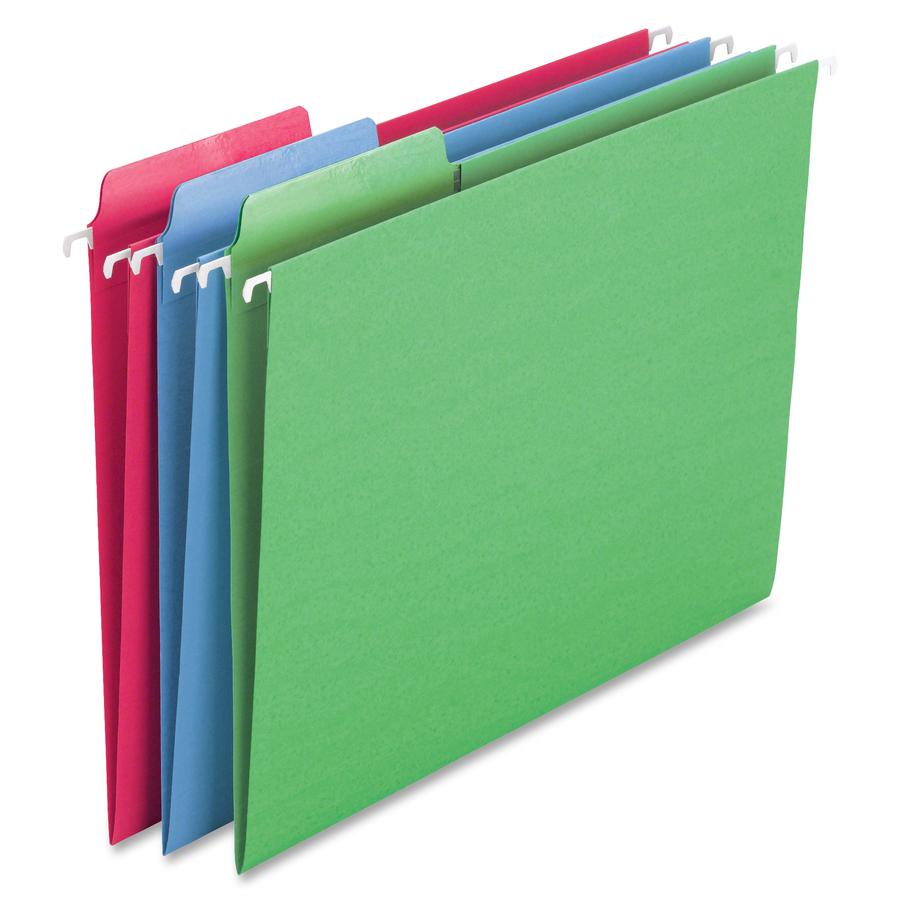 Smead FasTab 1/3 Tab Cut Letter Recycled Hanging Folder - 8 1/2" x 11" - Top Tab Location - Assorted Position Tab Position - Blue, Green, Red - 10% Paper Recycled - 18 / Box. Picture 11