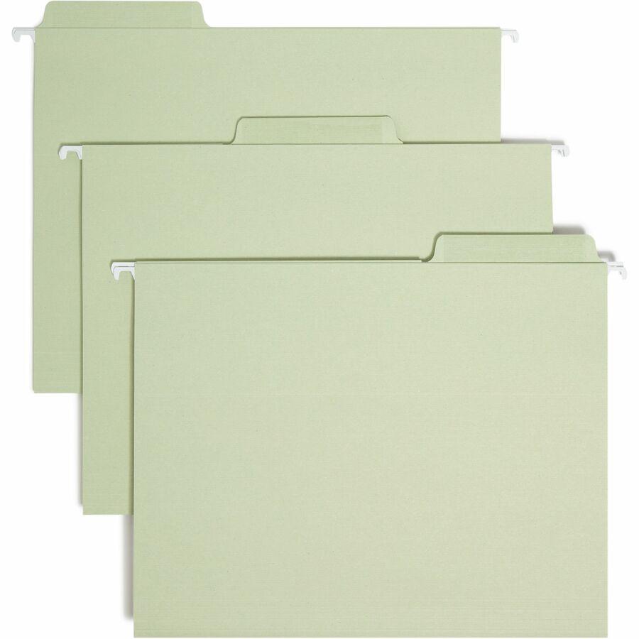 Smead FasTab 1/3 Tab Cut Letter Recycled Hanging Folder - 8 1/2" x 11" - Top Tab Location - Assorted Position Tab Position - Moss - 10% Recycled - 20 / Box. Picture 11