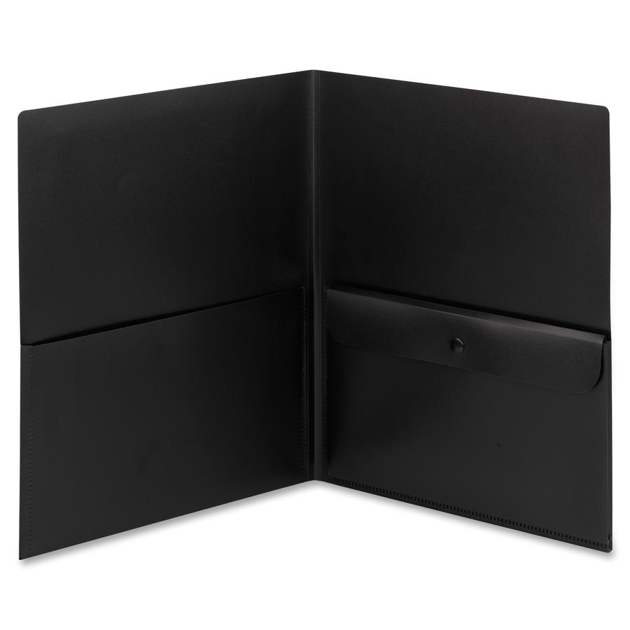 Smead Poly Two-Pocket Folders with Security Pocket - Letter - 8 1/2" x 11" Sheet Size - 50 Sheet Capacity - 2 Pocket(s) - Polypropylene - Black - 5 / Pack. Picture 4