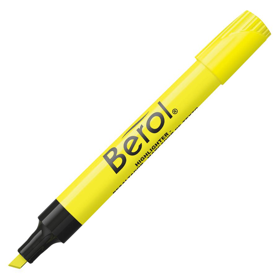 Berol Chisel Tip Water-based Highlighters - Chisel Marker Point Style - Fluorescent Yellow Water Based Ink - Fluorescent Yellow Barrel - 1 Dozen. Picture 2