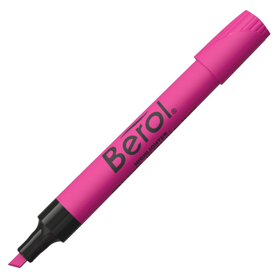 Berol Chisel Tip Water-based Highlighters - Chisel Marker Point Style - Pink Water Based Ink - Pink Barrel - 1 Dozen. Picture 2