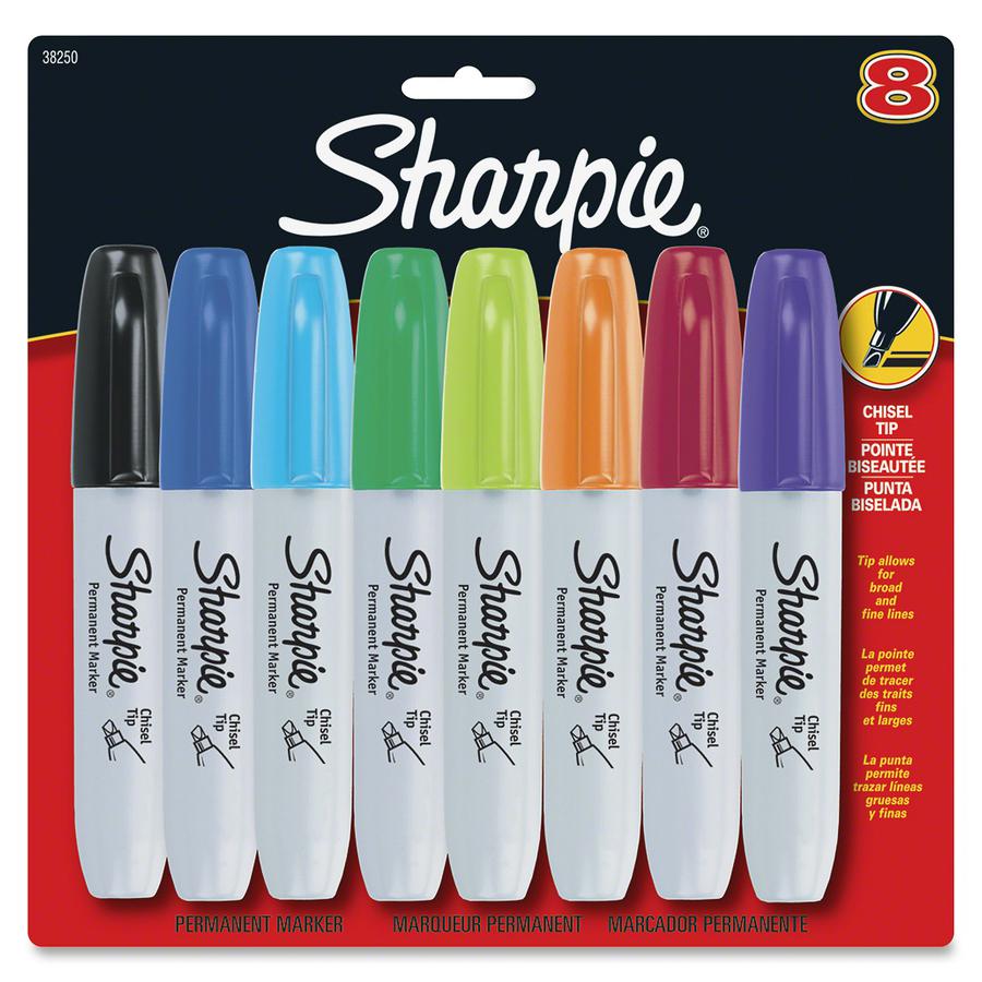 Sharpie Chisel Tip Permanent Marker - 5.3 mm Marker Point Size - Chisel Marker Point Style - Black, Blue, Green, Lime, Orange, Purple, Red, Turquoise - 8 / Set. Picture 2