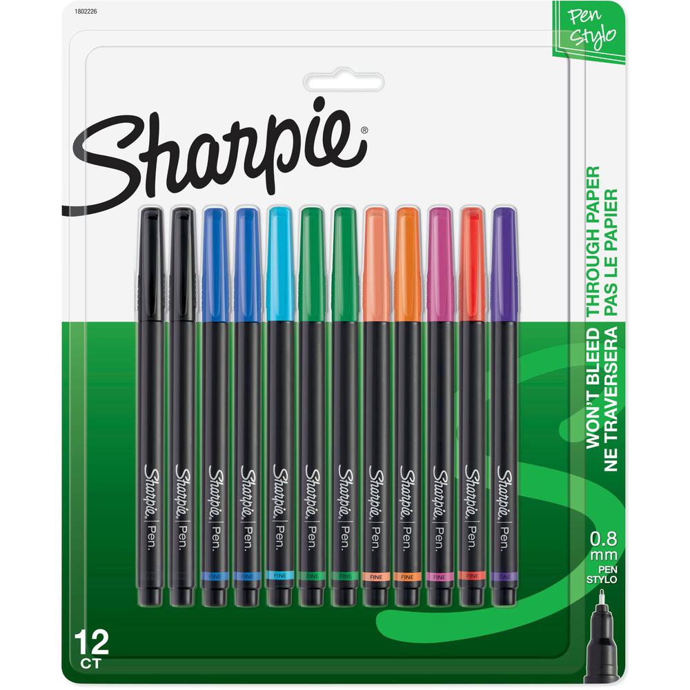Sharpie Pen - Fine Point - Fine Pen Point - Black, Blue, Turquoise, Green, Clover, Orange, Hot Pink, Red, Purple, Coral - Black Barrel - 12 / Pack. Picture 5