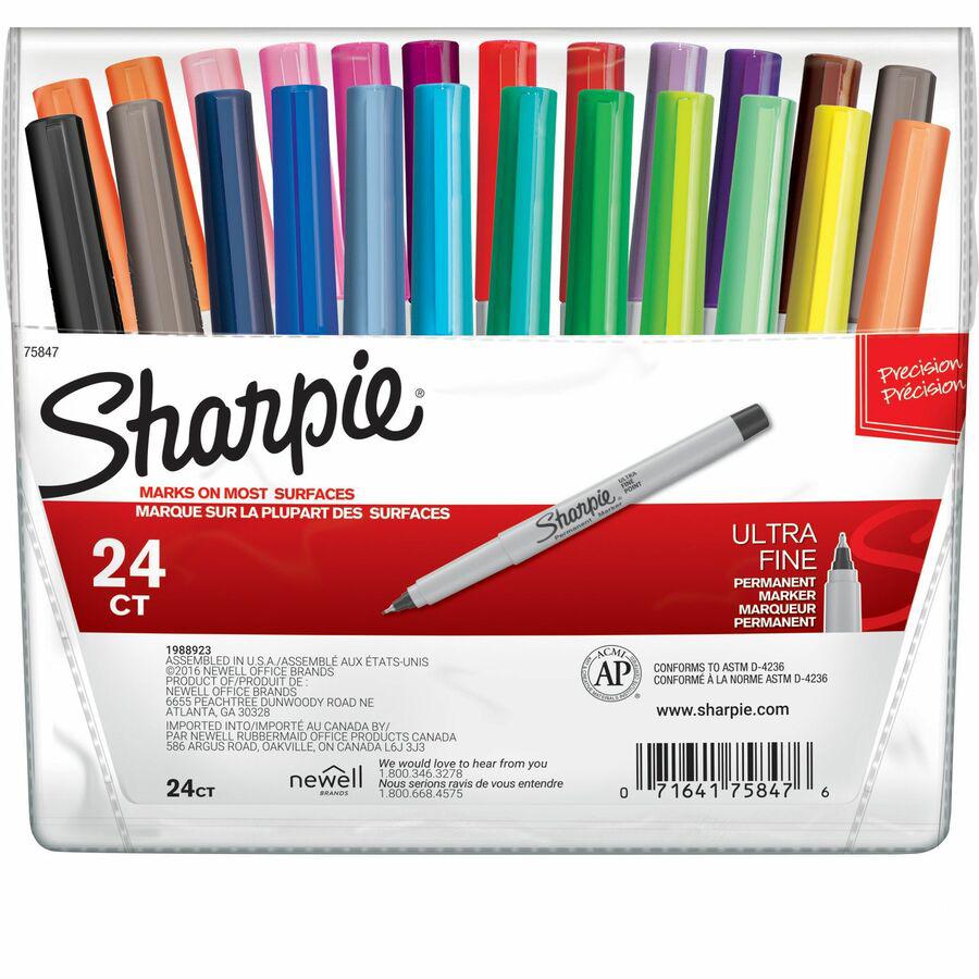 Sharpie Ultra Fine Point Permanent Marker - Ultra Fine Marker Point - Black, Red, Blue, Green, Yellow, Purple, Brown, Orange, Berry, Lime, Aqua, ... Alcohol Based Ink - Assorted Barrel - 24 / Set. Picture 2
