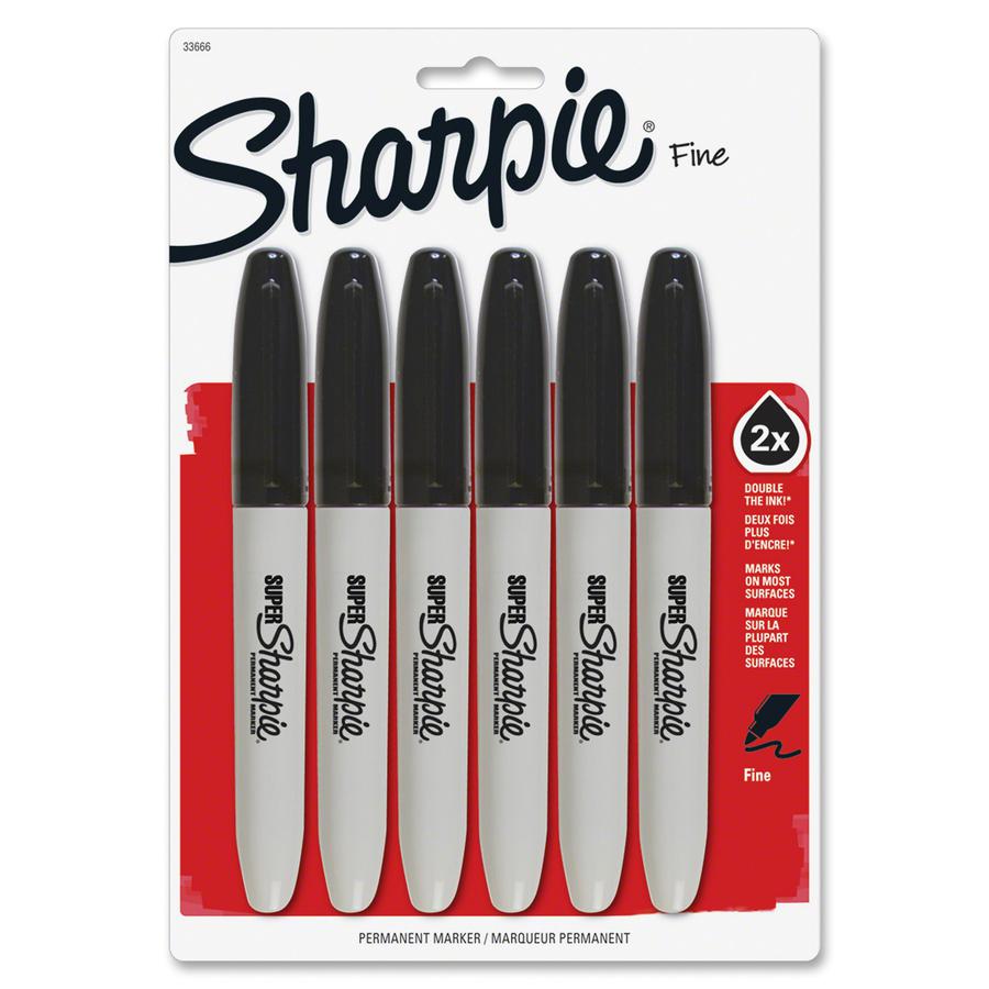 Sharpie Super Permanent Marker - Bold, Fine Marker Point - Black - Plastic Barrel - 6 / Pack. Picture 2