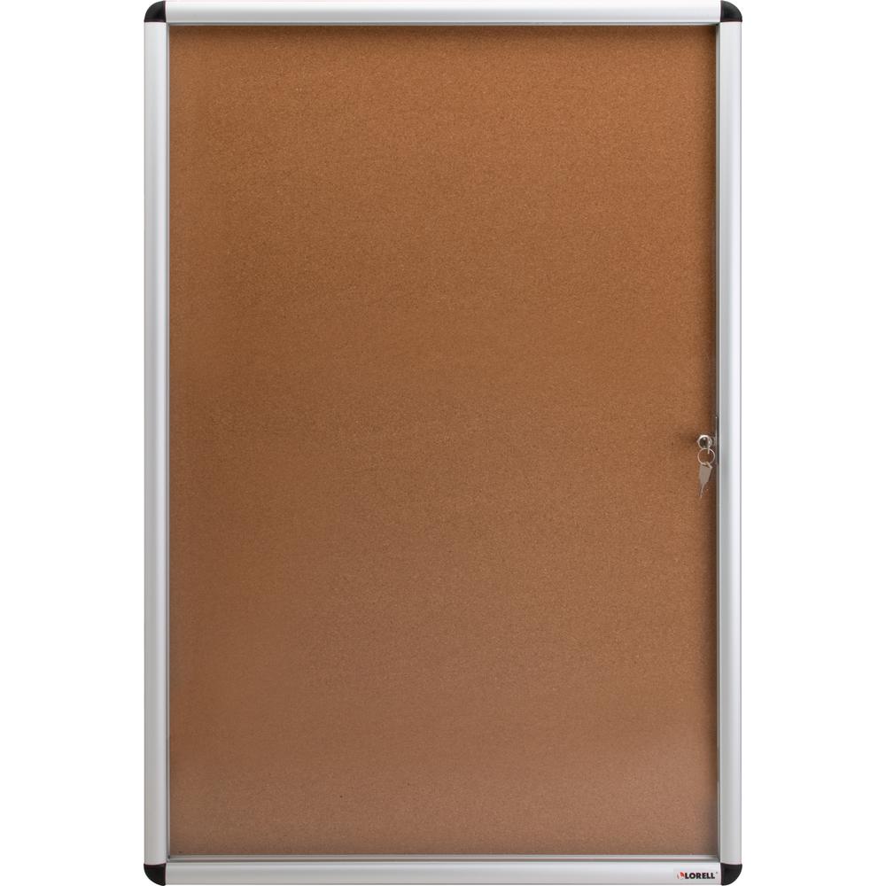 Lorell Enclosed Cork Bulletin Board - 36" Height x 24" Width - Natural Cork Surface - Lock, Resilient, Durable, Self-healing - Aluminum Frame - 1 Each. Picture 9