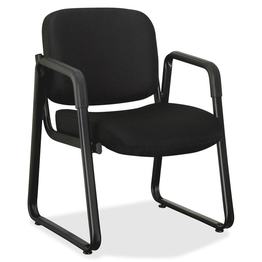 Lorell Black Fabric Guest Chair - Black Fabric, Plywood Seat - Black Fabric, Plywood Back - Metal Frame - Sled Base - Black - 1 Each. Picture 3
