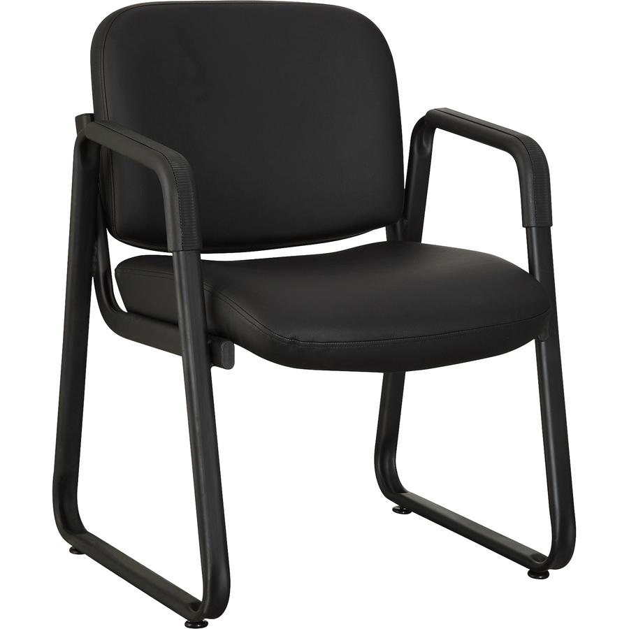 Lorell Black Leather Guest Chair - Black Leather, Plywood Seat - Black Leather, Plywood Back - Metal Frame - Black - 1 Each. Picture 2