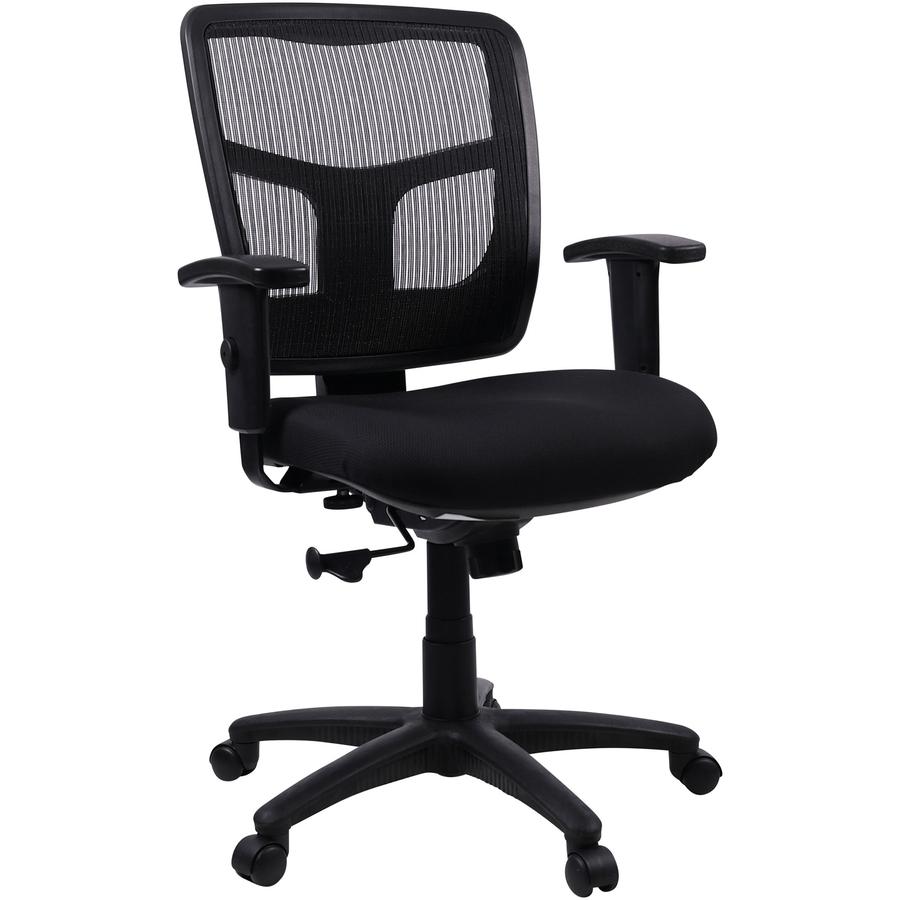 Lorell Ergomesh Managerial Mesh Mid-back Chair - Black Fabric Seat - Black Back - Black Frame - 5-star Base - Black - 1 Each. Picture 12