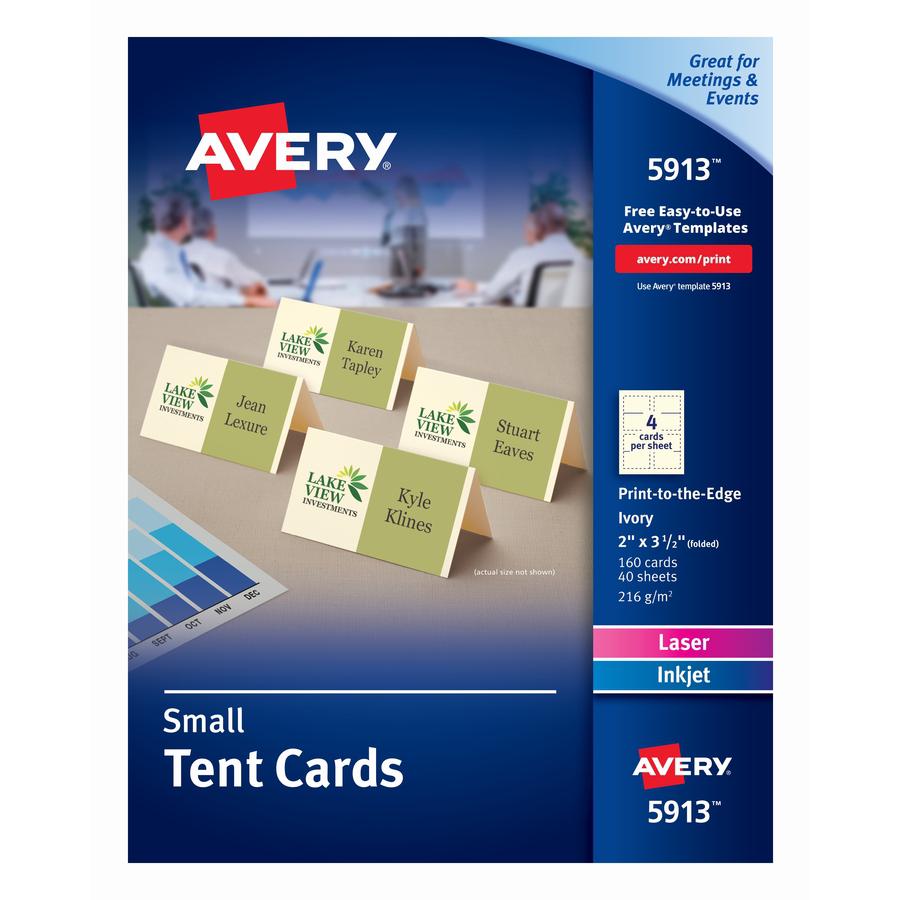 Avery&reg; Sure Feed Tent Cards - 79 Brightness - 2" x 3 1/2" - 160 / Pack - FSC Mix - Heavyweight, Durable, Repositionable, Rounded Corner, Uncoated - Ivory. Picture 2