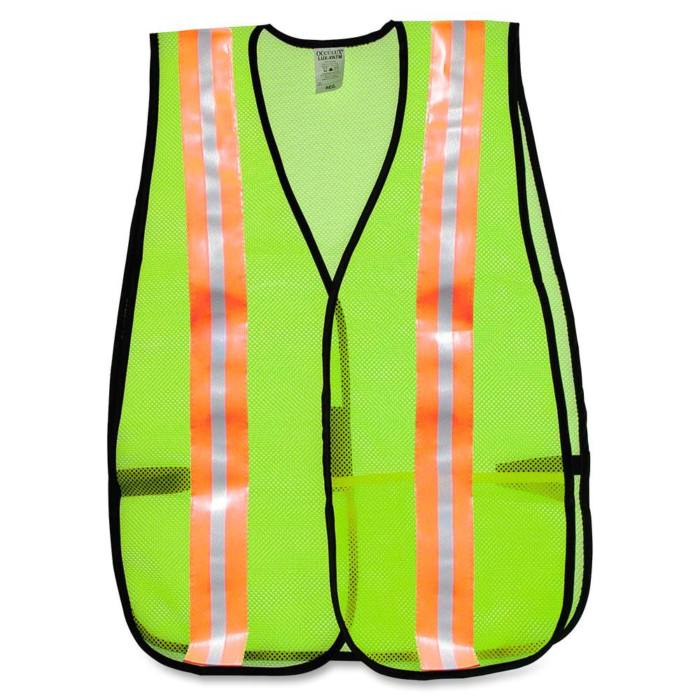 MCR Safety Mesh General Purpose Safety Vest - Visibility Protection - Mesh - Lime - Reflective Strip, Lightweight - 1 Each. Picture 2