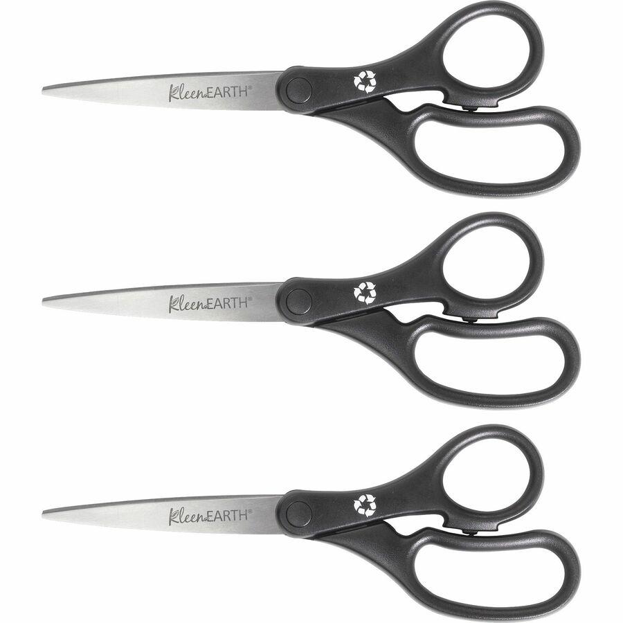 Westcott KleenEarth 8" Basic Recycled Straight Scissors - 8" Overall Length - Straight - Stainless Steel - Black - 3 / Pack. Picture 4