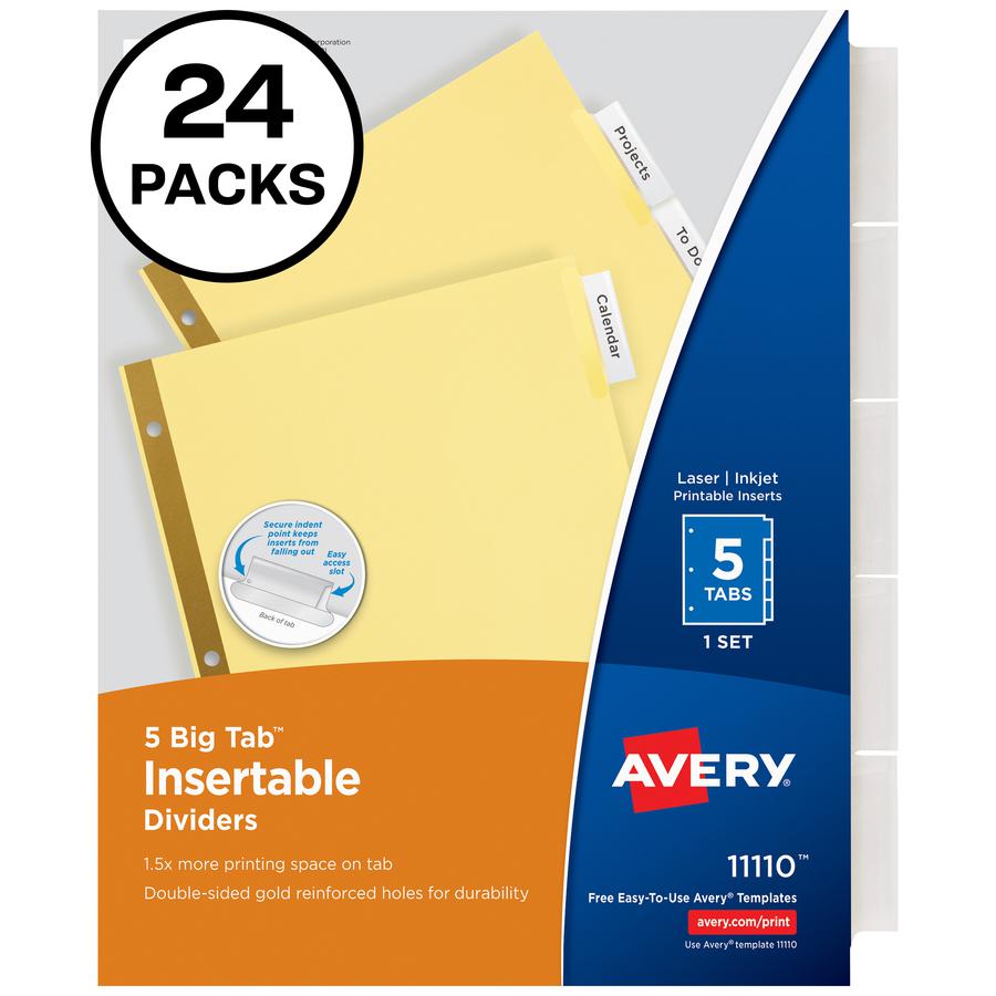 Avery&reg; Big Tab Insertable Dividers - 120 x Divider(s) - 5 Tab(s) - 5 - 5 Tab(s)/Set - 8.5" Divider Width x 11" Divider Length - Letter - 3 Hole Punched - Buff Paper Divider - Clear Plastic Tab(s) . Picture 2