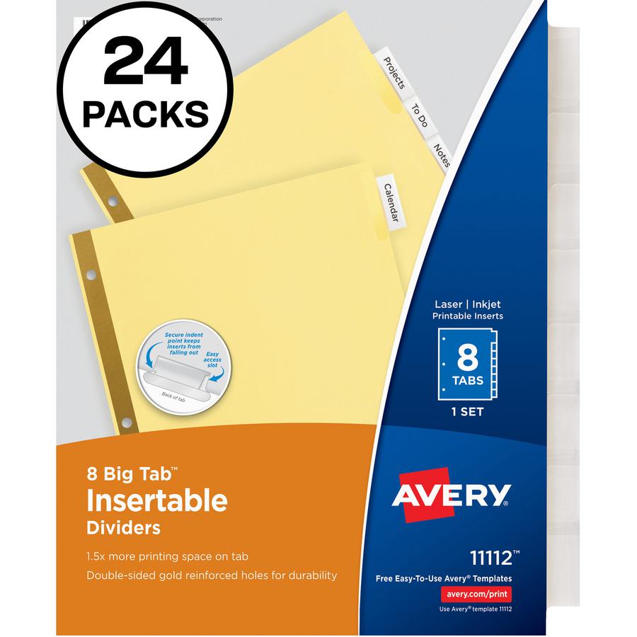 Avery&reg; Big Tab Insertable Dividers - 192 x Divider(s) - 8 Tab(s) - 8 - 8 Tab(s)/Set - 8.5" Divider Width x 11" Divider Length - 3 Hole Punched - Buff Paper Divider - Clear Plastic Tab(s) - Recycle. Picture 4