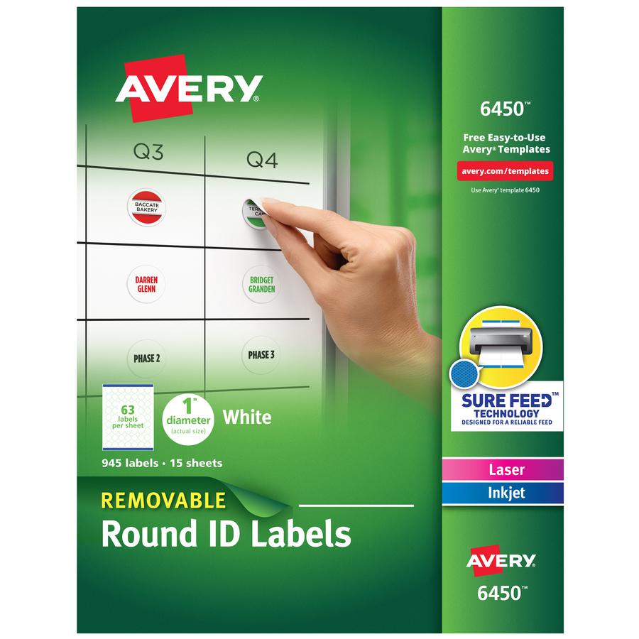 Avery&reg; Multiuse Removable Labels - 1" Diameter - Removable Adhesive - Round - Laser, Inkjet - White - Paper - 63 / Sheet - 15 Total Sheets - 945 Total Label(s) - 945 / Pack. Picture 3