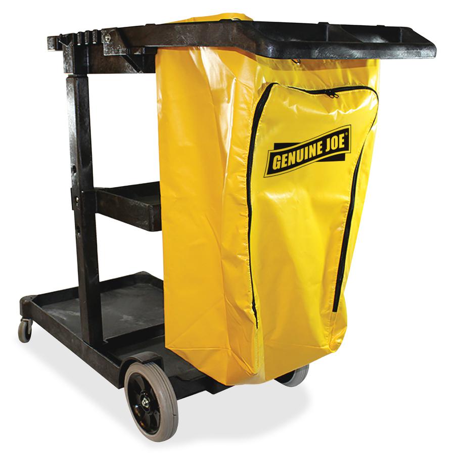 Genuine Joe Workhorse Janitor's Cart - x 40" Width x 20.5" Depth x 38" Height - Charcoal, Yellow - 1 Each. Picture 17