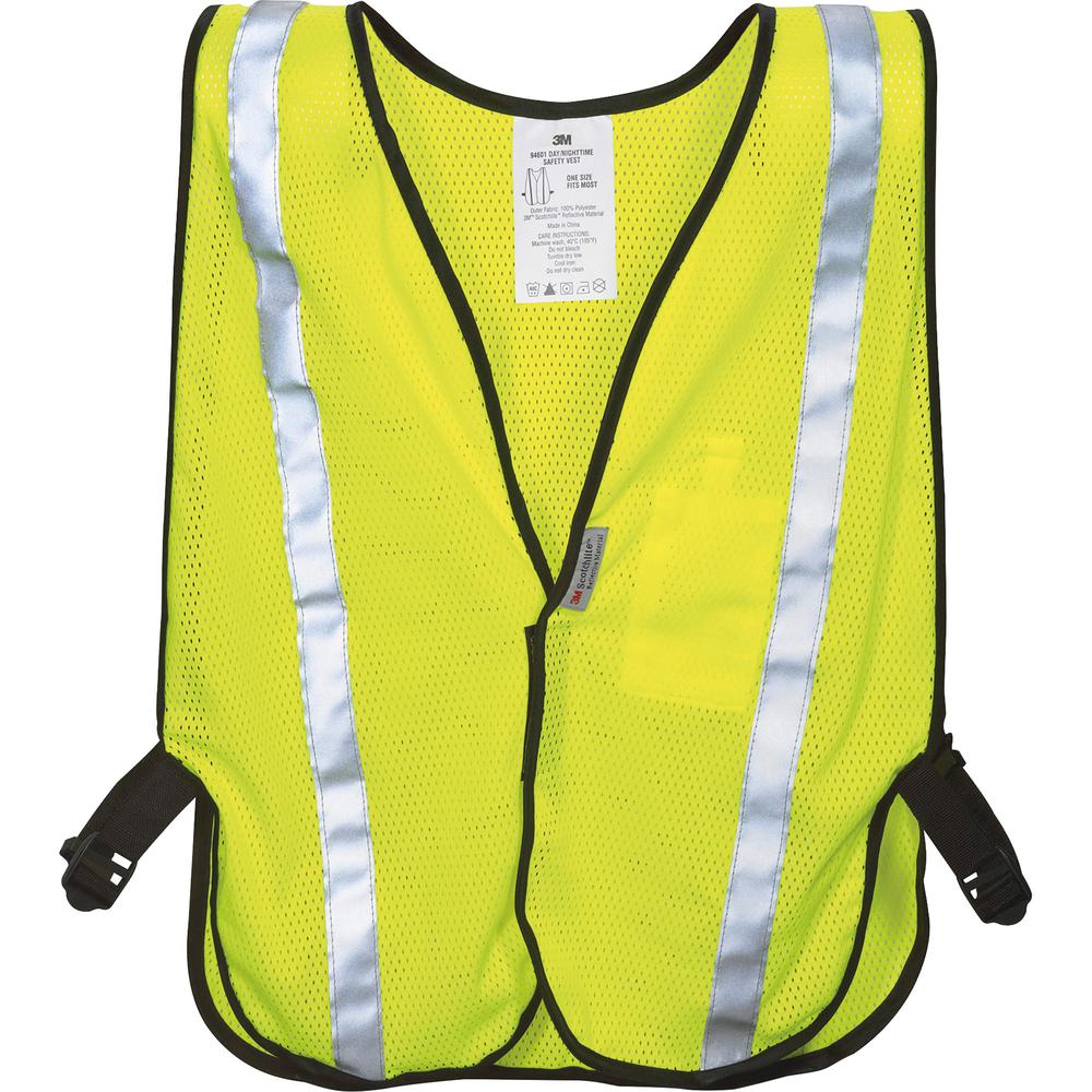 3M Reflective Safety Vest - Visibility Protection - Polyester - Yellow - Lightweight, Reflective, Adjustable Strap, Breathable, Hook & Loop Closure, Pocket - 1 Each. Picture 3