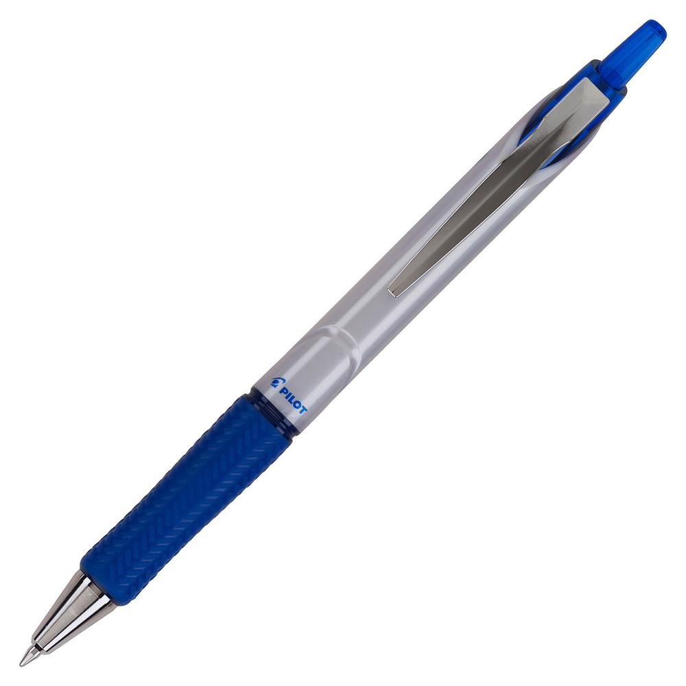 Pilot Acroball Pro Hybrid Ink Ballpoint Pen - Medium Pen Point - 1 mm Pen Point Size - Refillable - Retractable - Blue Advanced Ink Ink - Silver Barrel - Tungsten Carbide Tip - 1 Dozen. Picture 4
