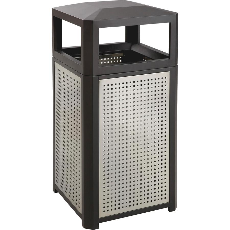 Safco Evos Series Steel Trash Can With Ash Urn - 38 gal Capacity - Steel, Plastic - Black, Gray - 1 Each. Picture 2