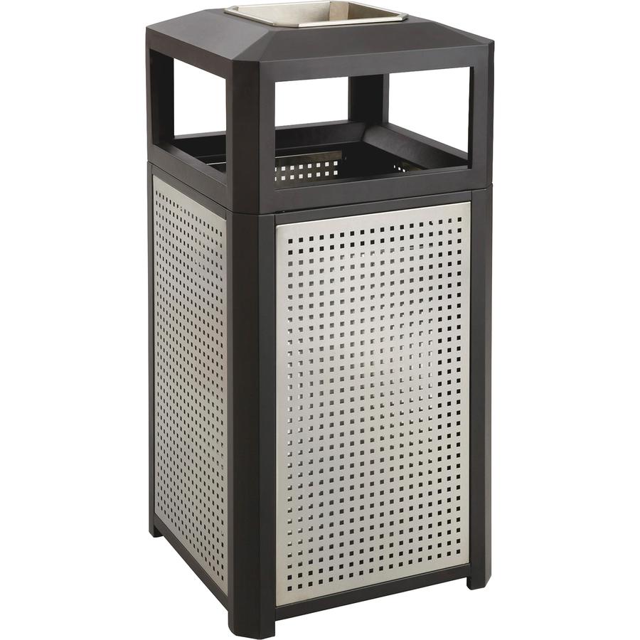Safco Evos Series Steel Trash Can - 38 gal Capacity - Steel, Plastic - Black, Gray - 1 Each. Picture 2