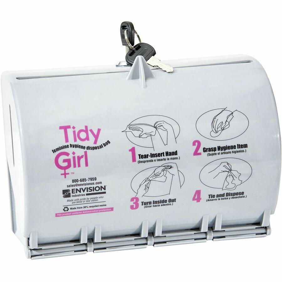 Stout Tidy Girl Feminine Hygiene Bags Dispenser - 1 Each - Smoke Gray - ABS Resin. Picture 10