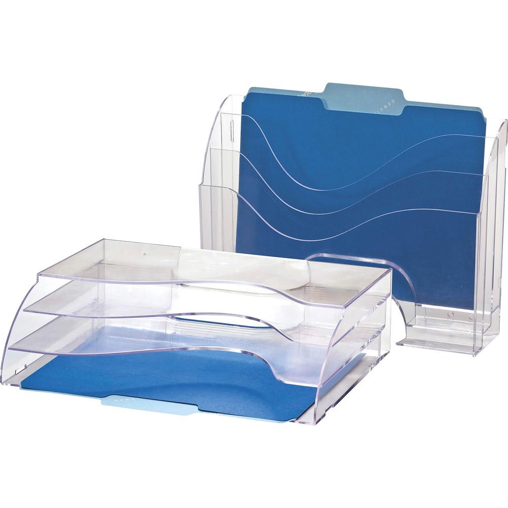 Officemate Clear Wave 2-way Desktop Organizer - 3 Compartment(s) - 3 Tier(s) - 11.3" Height x 13" Width x 3.6" DepthDesktop - Clear - Plastic - 1 Each. Picture 3