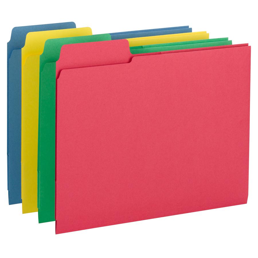 Smead SuperTab 1/3 Tab Cut Letter Recycled Top Tab File Folder - 8 1/2" x 11" - 3 Internal Pocket(s) - Manila - Blue, Red, Green, Yellow - 10% Recycled - 12 / Pack. Picture 3