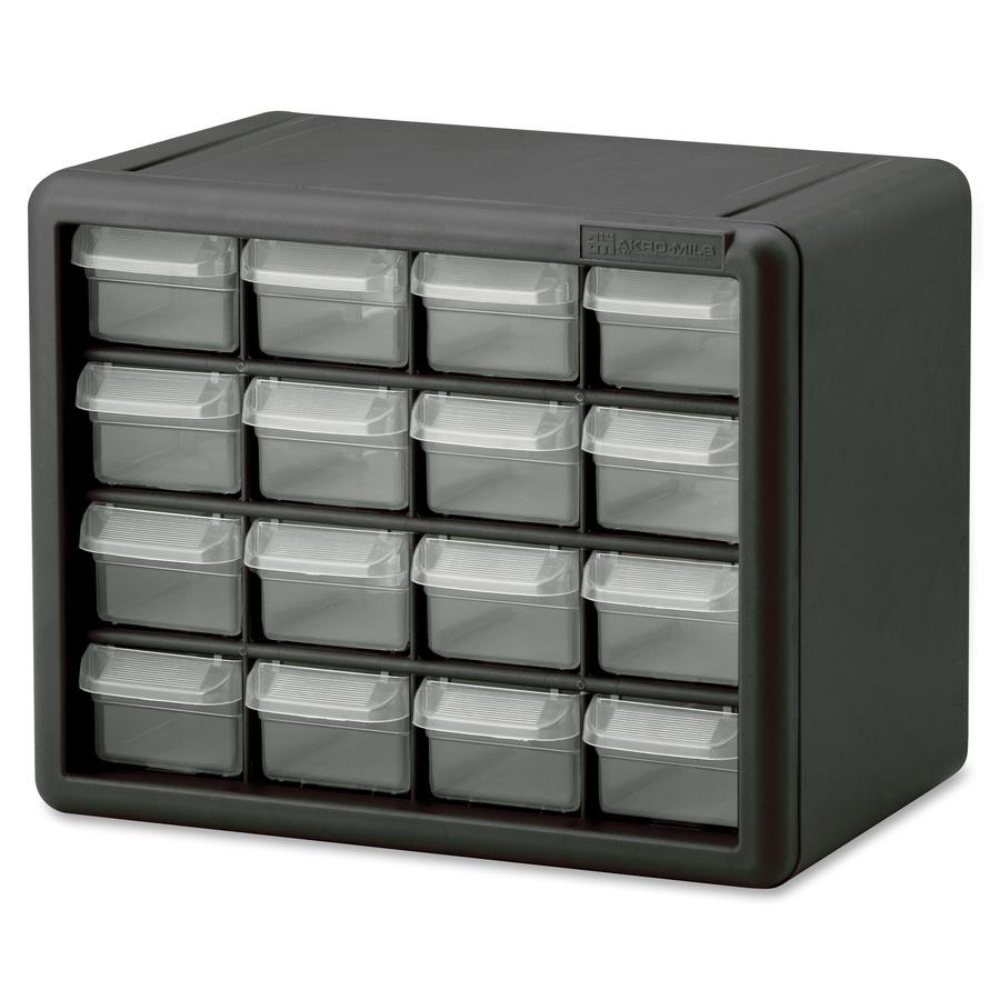 Akro-Mils 16-Drawer Plastic Storage Cabinet - 16 Drawer(s) - 8.5" Height x 6.4" Width10.5" Length%Floor - Stackable, Finger Grip, Unbreakable - Black - Polymer, Plastic - 1 Each. Picture 5