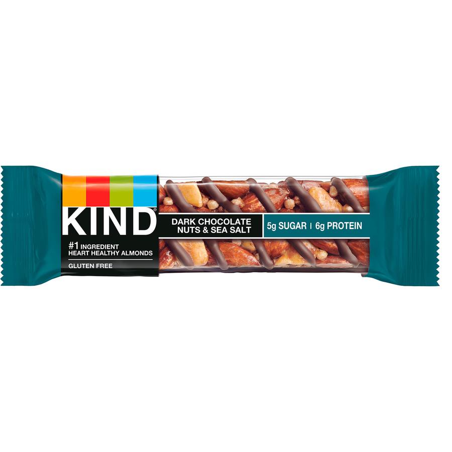 KIND Dark Chocolate Nuts/Sea Salt Snack Bars - Gluten-free, Non-GMO- 1.40 oz - 12 / Box. Picture 2