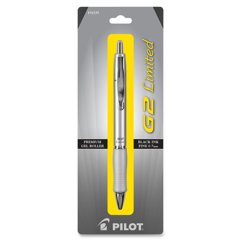 Pilot G2 Limited Retractable Gel Roller Pens - Fine Pen Point - 0.7 mm Pen Point Size - Refillable - Retractable - Black Gel-based Ink - Silver Metal Barrel - 1 Each. Picture 2