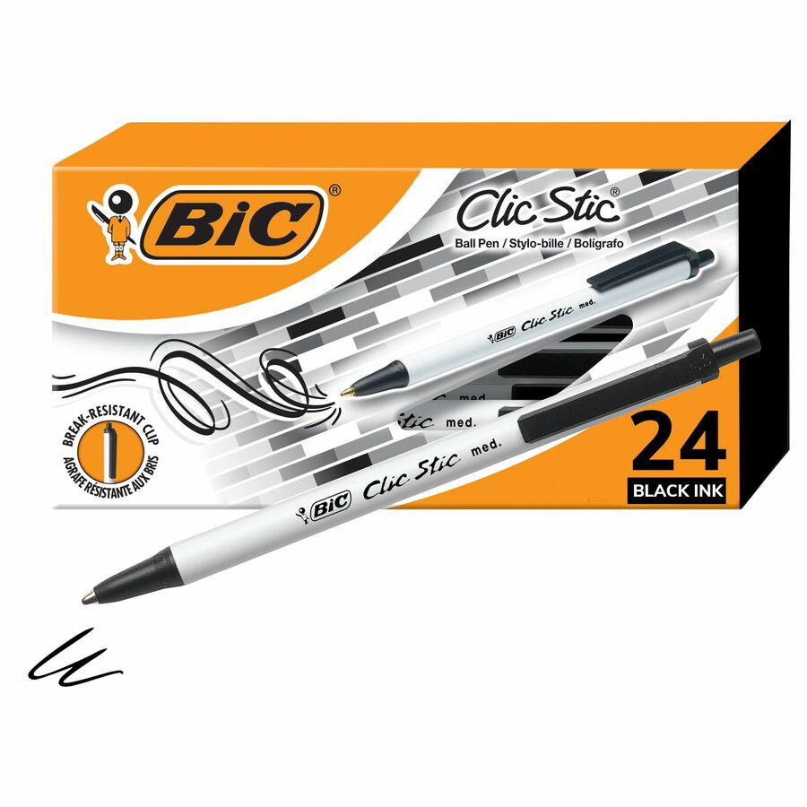 BIC Clic Stic Fashion Retractable Ball Point Pen, Black, 24 Pack - 1 mm Pen Point Size - Retractable - Black - 24 Pack. Picture 2