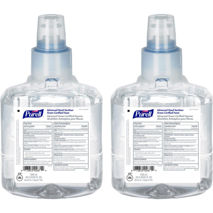PURELL&reg; Hand Sanitizer Foam Refill - 40.6 fl oz (1200 mL) - Hand, Skin - Clear - Fragrance-free, Dye-free - 2 / Carton. Picture 3