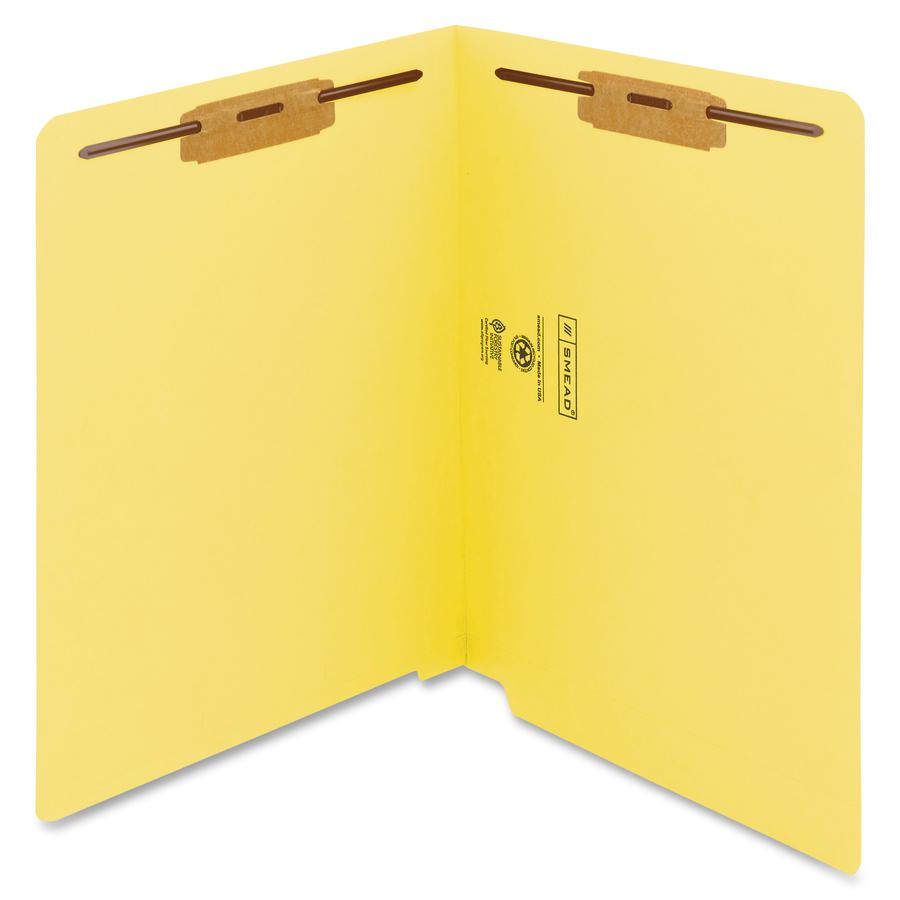 Smead WaterShed/CutLess Straight Tab Cut Letter Recycled End Tab File Folder - 8 1/2" x 11" - 2 x 2B Fastener(s) - End Tab Location - Yellow - 30% Paper Recycled - 50 / Box. Picture 7