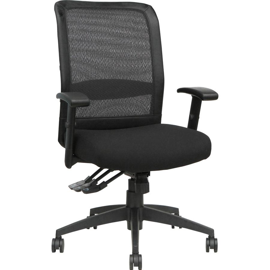 Lorell Executive High-Back Mesh Multifunction Office Chair - Black Fabric Seat - Black Back - Steel Frame - 5-star Base - Black - 1 Each. Picture 13