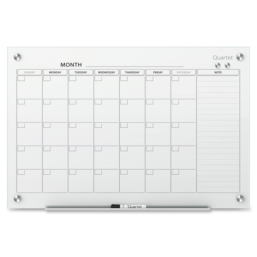 Quartet Infinity Glass Dry-Erase Calendar Board - Monthly - 1 Month - White - Tempered Glass - 24" Height x 36" Width - Magnetic, Durable, Stain Resistant, Ghost Resistant, Scratch Resistant, Dent Res. Picture 2