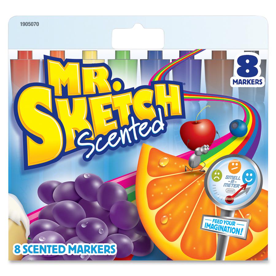 Mr. Sketch Scented Watercolor Markers - Bevel, Chisel Marker Point Style - Black, Blue, Green, Orange, Brown, Purple, Red, Yellow - 8 / Set. Picture 5