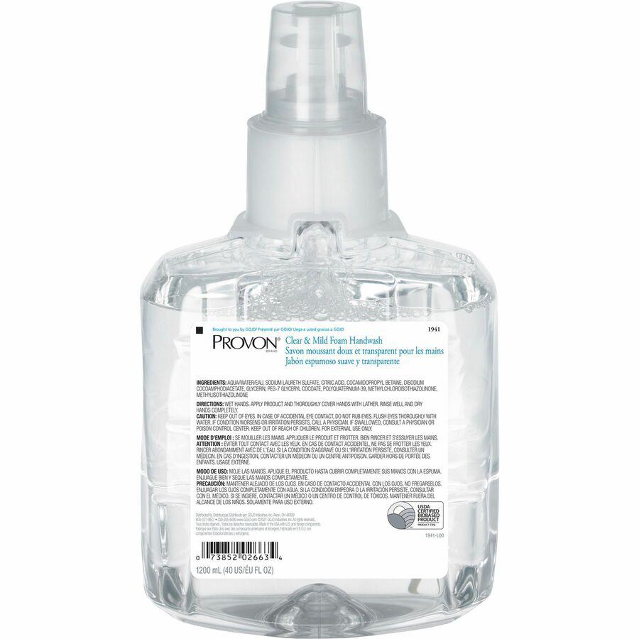 Provon LTX-12 Refill Clear & Mild Foam Handwash - 40.6 fl oz (1200 mL) - Pump Bottle Dispenser - Kill Germs - Skin, Hand - Moisturizing - Clear - Rich Lather, Fragrance-free, Dye-free - 1 Each. Picture 3