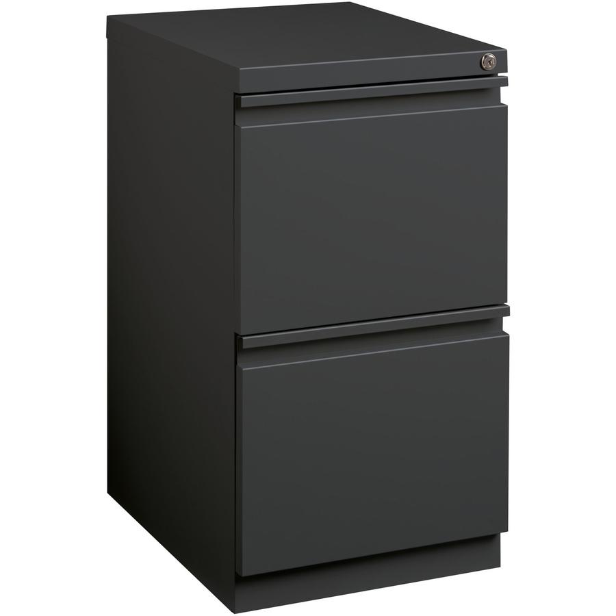 Lorell 20" File/File Mobile File Cabinet with Full-Width Pull - 15" x 19.9" x 27.8" - 2 x Drawer(s) for File - Letter - Recessed Drawer, Security Lock, Ball-bearing Suspension, Casters - Charcoal - St. Picture 10