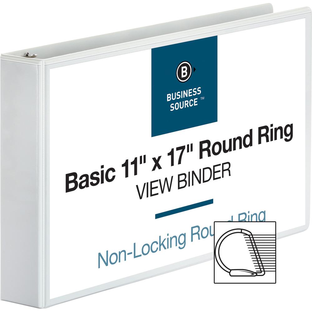 Business Source Tabloid-size Round Ring Reference Binder - 2" Binder Capacity - Tabloid - 11" x 17" Sheet Size - Round Ring Fastener(s) - White - Recycled - Durable, Clear Overlay - 1 Each. Picture 3